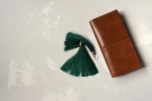 Green,Long,Earrings,And,Brown,Wallet